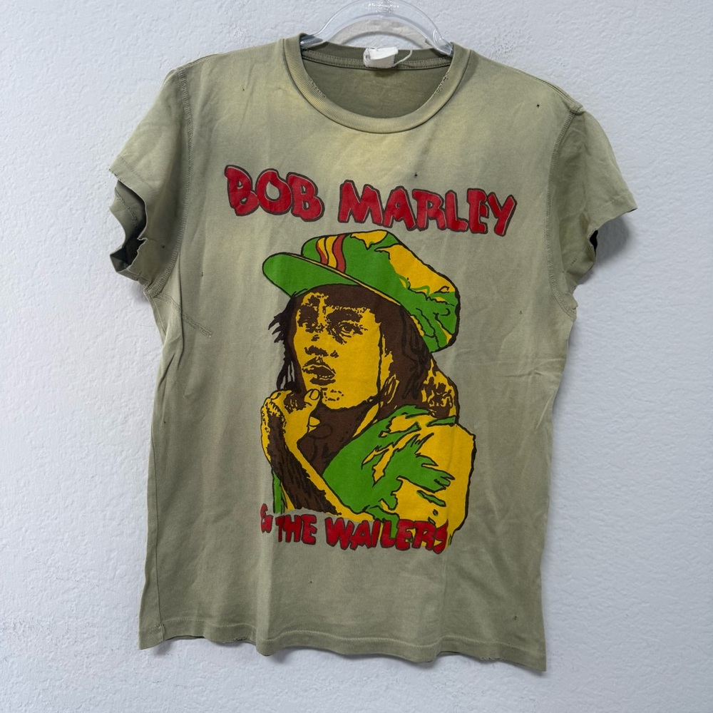 MadeWorn Bob Marley Graphic Print Crew Neck T Shirt Green Size XS